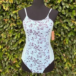 NWT Hobie Blue Girls One-Piece Swimsuit Color Block Size 14